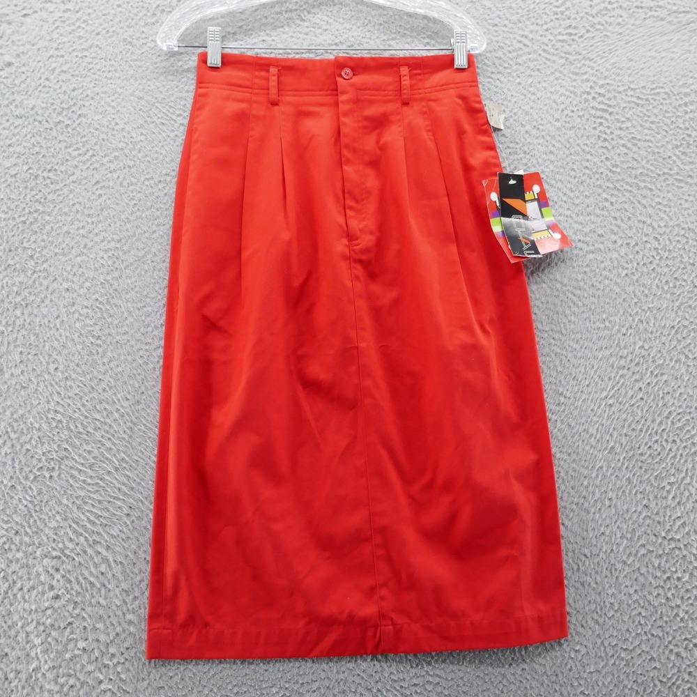 Vintage Chaus Red Pleated Midi Skirt Womens 10 Preppy Bright High Waist NWT
